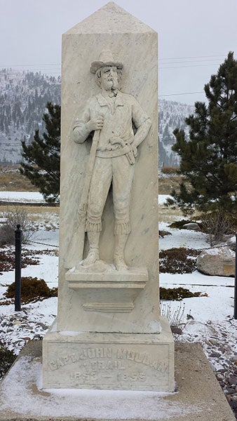 John Mullan monument with portrait statue, near Missoula, Montana, recent photograph (Wikimedia commons)
