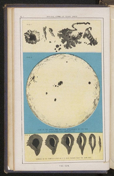 The Sun, colored engraving, Ormsby MacKnight Mitchel, Planetary and Stellar Worlds, 1861 (Linda Hall Library)