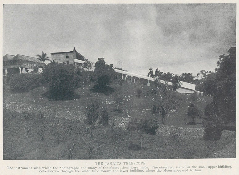 The 135-foot telescope in Jamaica, used by William H. Pickering to photograph the Moon in 1901, in The Moon, by William H. Pickering, 1903 (Linda Hall Library)