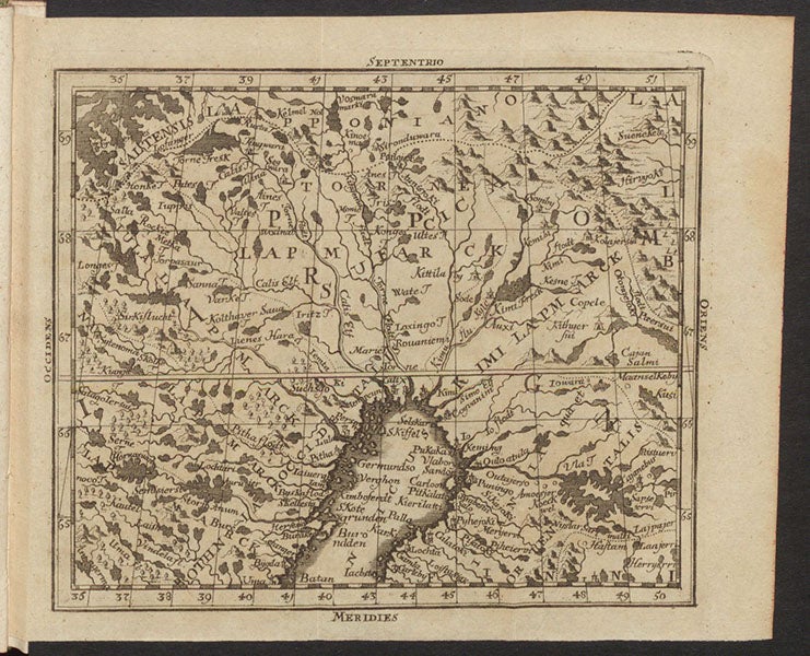 Map of Lappmarken, the region of northern Sweden inhabited by the Sami people, engraving in Beschreibung von Lappland, by Pehr Högström, 1748 (Linda Hall Library)