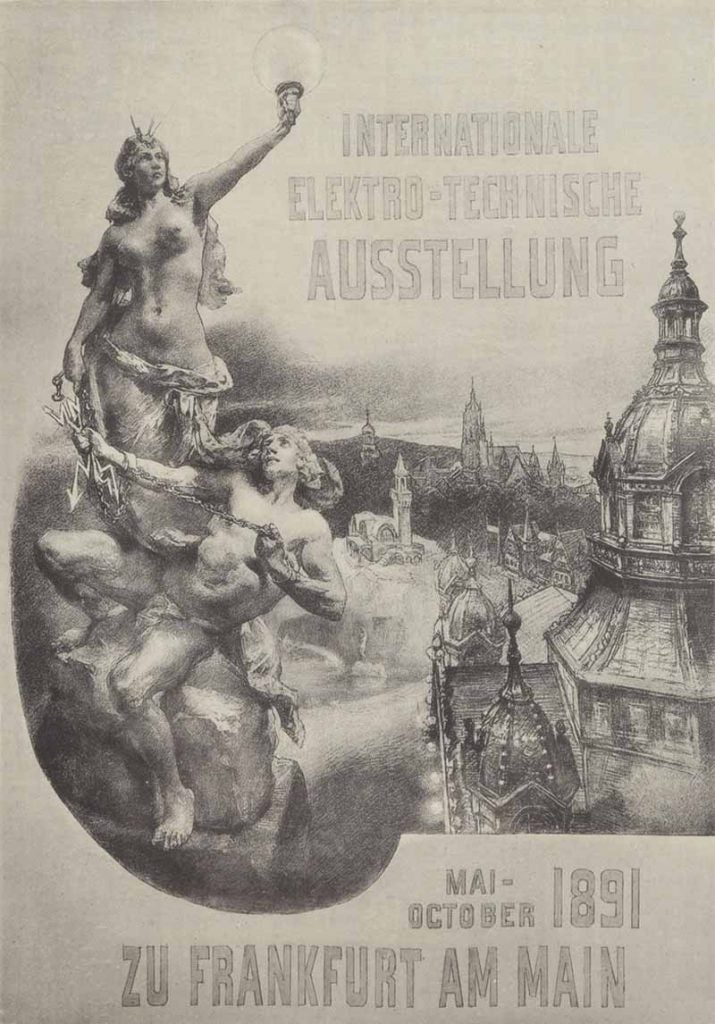 Poster promoting the International Electrotechnical Exhibition in Frankfurt am Main, from Offizieller Bericht über die Internationale elektrotechnische Ausstellung in Frankfurt am main, 1891 (Linda Hall Library)