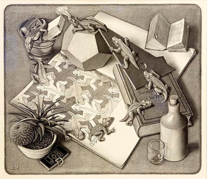 <i>Reptiles</i>, lithograph by Maurits Escher, 1943 (WBUR Boston)