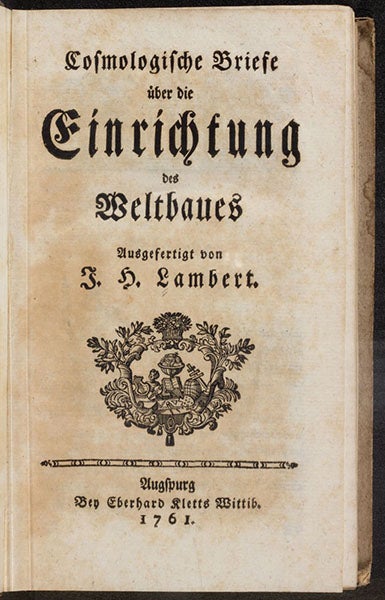 Title page, Cosmologische Briefe, by Johann Lambert, 1761 (Linda Hall Library)