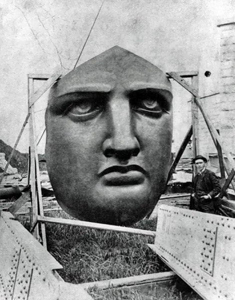 The face of the Statue of Liberty, available for tourist photos during the trial erection in Paris, 1884, New York Post (nypost.com)