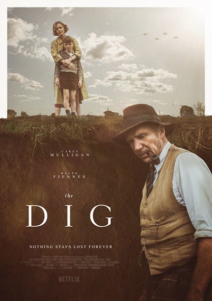 Movie poster, The Dig, starring Ralph Fiennes and Carey Mulligan, 2021 (https://posterspy.com)