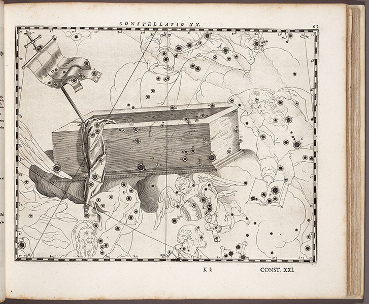 The constellation Sepulcher, engraving, plate 20 in Julius Schiller, Coelum stellatum christianum, 1627 (Linda Hall Library)