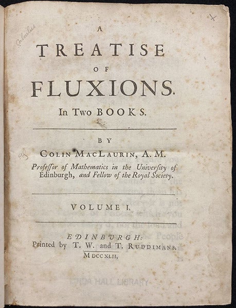 Title page, A Treatise of Fluxions, by Colin Maclaurin, 1742 (Linda Hall Library)