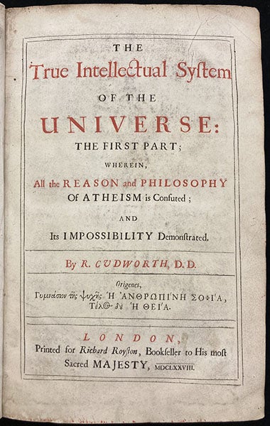 Title page, The True Intellectual System of the Universe, by Ralph Cudworth, 1678 (Linda Hall Library)