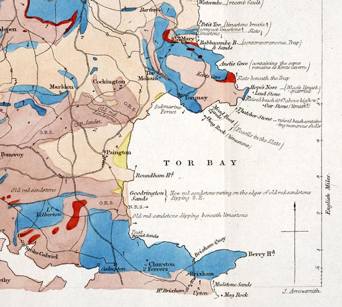 Detail of map of southeast Devon, by Robert Godwin-Austen, Transactions of the Geological Society of London, vol. 6, 1842 (Linda Hall Library)