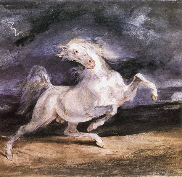 <i>Horse Frightened by Lightning</i>, by Eugène Delacroix, oil on oak, 1824, Szépmûvészeti Múzeum, Budapest (wga.hu)