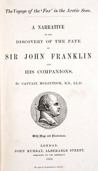 Title page, with wood-engraved portrait of John Franklin, Francis Leopold McClintock, The Voyage of the ‘Fox’, 1859 (Linda Hall Library)