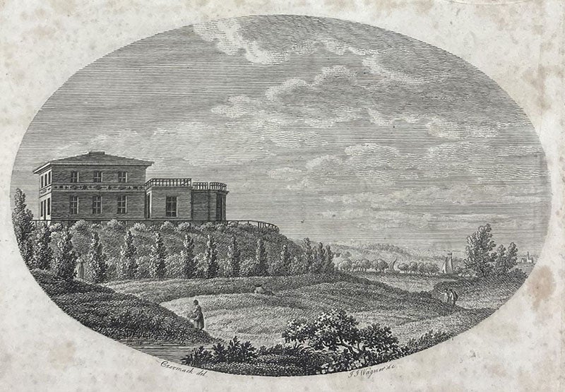 View of Königsberg Observatory in 1815, engraved title-page vignette, Astronomische Beobachtungen auf de Königlichen Univesitäts-Sternwarte in Königsberg, vol. 1, 1815 (Linda Hall Library)