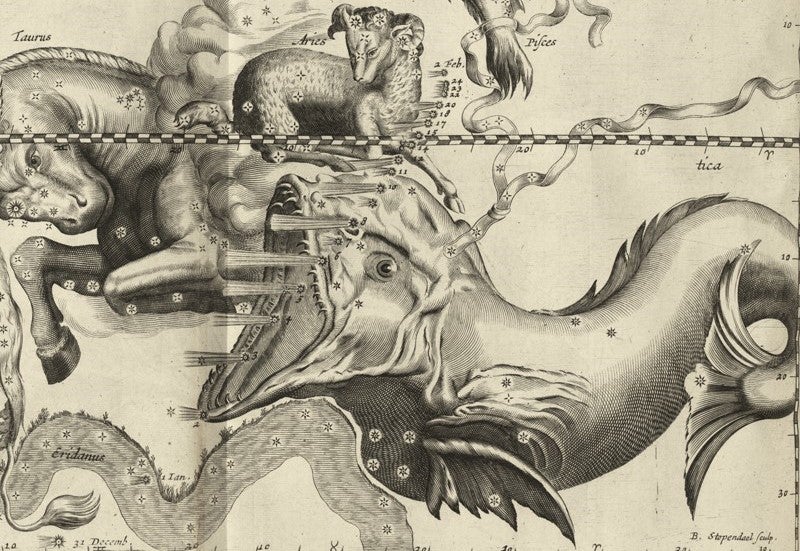 Path of the comet of 1665, with daily positions noted for the month of January as it moved through Cetus. Image source: Lubieniecki, Stanisław. Theatrum cometicum. Vol. 1, Amsterdam: Typis Danielis Baccamude, 1666.