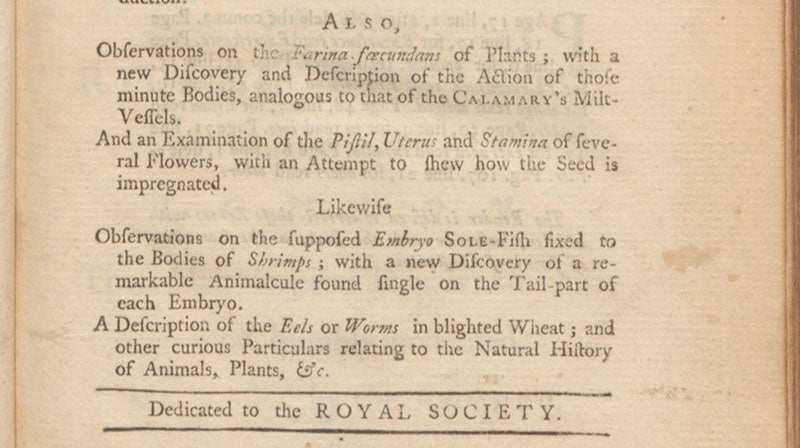 Continuation of title, An Account of Some New Microscopical Discoveries, by John Turberville Needham, 1745 (Linda Hall Library)