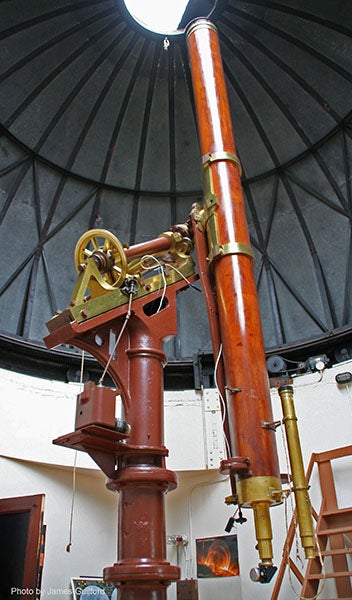The 11-inch Merz & Mahler refractor at Cincinnati Observatory, installed in 1842, and still in operation, recent photograph, Observatories of Ohio (observatoriesofohio.org)