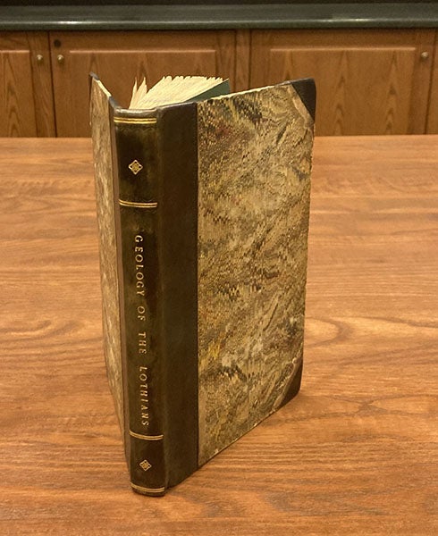 Front cover and spine, Essay on the Geology of the Lothians, by Robert J. Hay Cunningham, 1838 (Linda Hall Library)