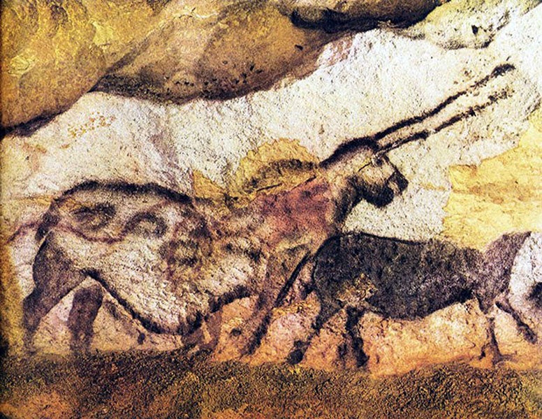 The so-called “unicorn” (one might say “pregnant unicorn”) in the Hall of the Bulls, Lascaux (donsmaps.com)