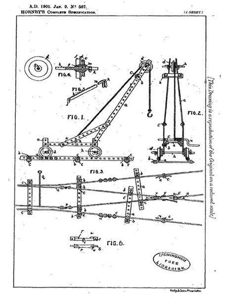 Frank Hornby’s patent applicant drawing of 1901 for his construction set, to be named Meccano in 1908 (Wikimedia commons)
