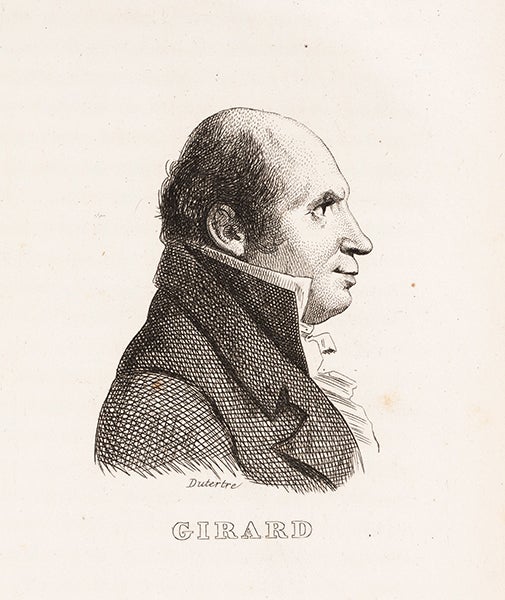 Portrait of Pierre-Simon Girard, engraving from a sketch by André Dutertre, in Louis Reybaud, <i>Histoire de l'expedition francaise en Egypte</i>, 1830-36 (Linda Hall Library)
