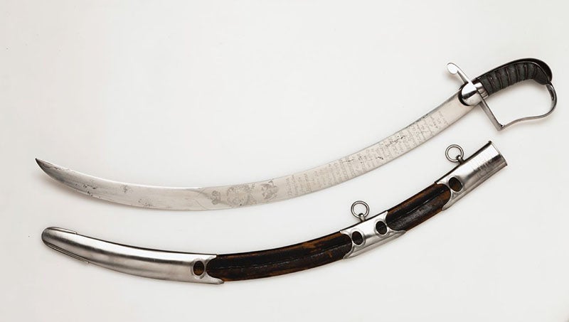 Sword made from a piece of the Cape of Good Hope meteorite, commissioned by James Sowerby, intended for presentation to Emperor Alexander I when he visited London, 1814; now in the Hermitage Museum, Saint Petersburg (royalsocietypublishing.org)
