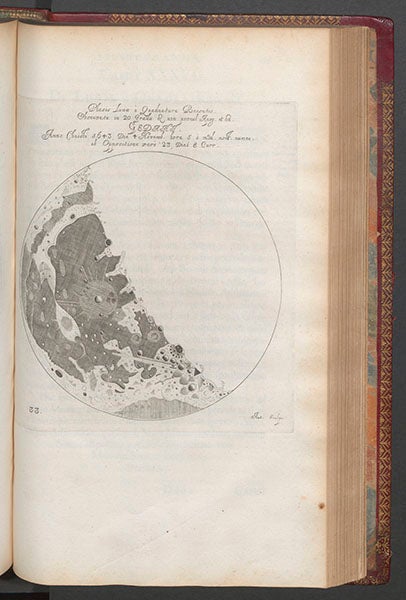 Third-quarter moon, engraving by the author, in Johannes Hevelius, Selenographia, 1647 (Linda Hall Library)