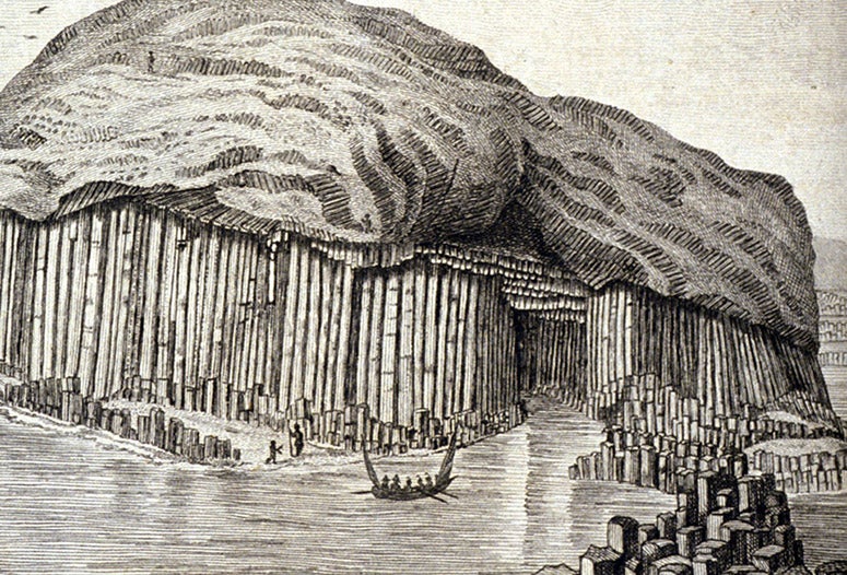 Isle of Staffa with Fingal’s Cave, engraving, Barthélemy Faujas-de-St.-Fond, Voyage en Angleterre, en Ecosse et aus Iles Hébrides, 1797