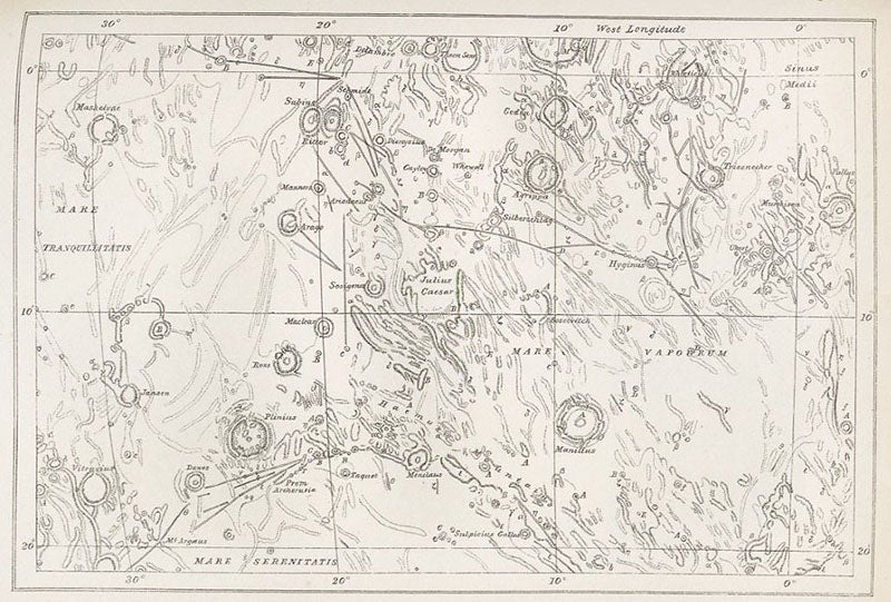 Section II of a lunar map, lithograph, showing Mare Tranquilitatis, in Edmund Neison, The Moon and the Condition and Configurations of its Surface, 1876 (Linda Hall Library)