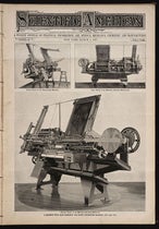 Paige compositor, three views, steel engraving, front page of Scientific American, March 9, 1901 (Linda Hall Library)