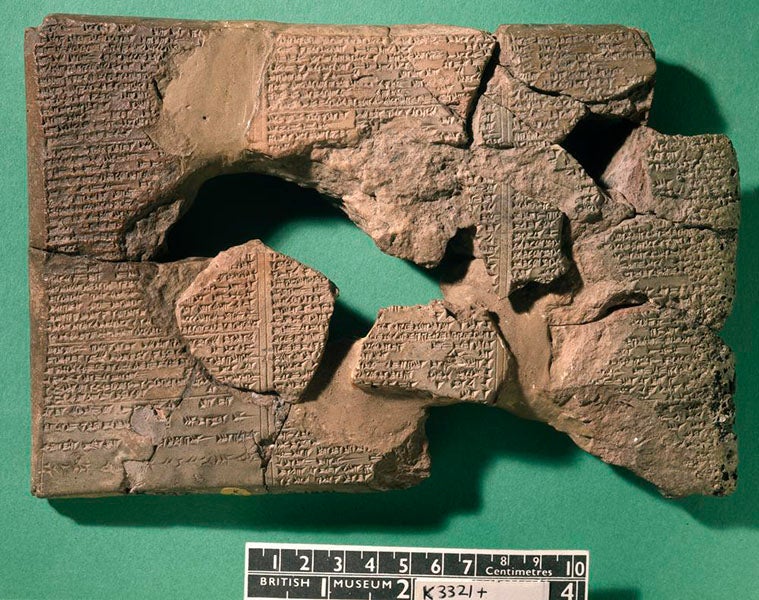 Reconstruction by the British Museum of fragments of a tablet from the Epic of Gilgamesh, following a wood engraving used by George Smith in 1876 (britishmuseum.org/collection)