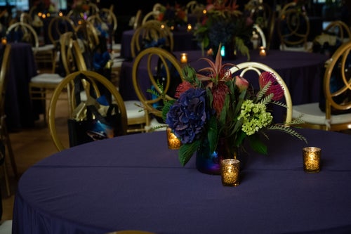 Seated dinner event in the Main Reading Room of Linda Hall Library