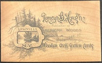 Business card of Romeyn Beck Hough, printed on a thin slice of hardwood, originally loosely laid in vol. 1 of The American Woods, Exhibited by Actual Specimens and with Copious Explanatory Text, by Romeyn Beck Hough, 1888, now shelved in a separate envelope (The Linda Hall)