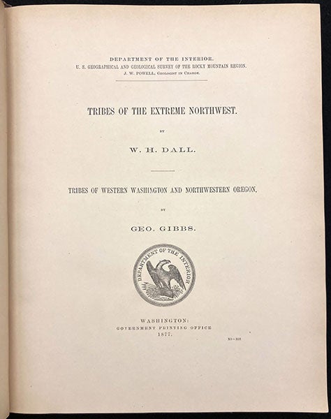 Title page, “Tribes of the Extreme Northwest,” by William Healey Dall, Contributions to North American Ethnology, vol. 1, 1877 (Linda Hall Library)