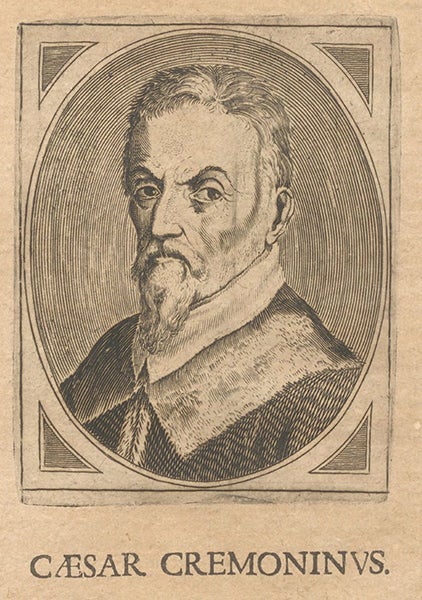 Portrait of Cesare Cremonini, engraving, in Musæum historicum et physicum, by Giovanni Imperiali, 1640 (Linda Hall Library)