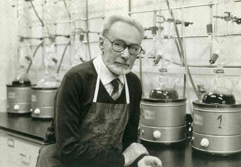 Primo Levi in the lab, photograph, undated, mid 1970s? (museoitaloamericano.org)
