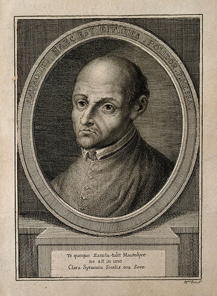 Portrait of Francesco Maurolico, engraving by M. Bovis after a painting by Polidoro da Caravaggio, before 1543, Wellcome Collection, London (wellcomecollection.org)