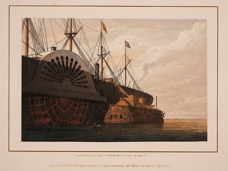 The immense side paddle-wheels of the Great Eastern, from William H. Russell, The Atlantic Telegraph, 1866 (Linda Hall Library)