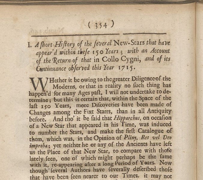 First paragraph of Edmond Halley’s paper on “several New-Stars,” Philosophical Transactions of the Royal Society of London, vol, 29, 1714-16 (Linda Hall Library)
