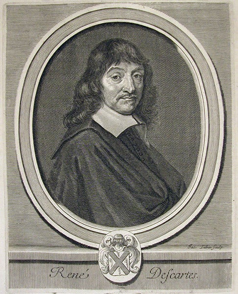 Portrait of René Descartes, engraving, Les hommes illustres, by Charles Perrault, vol. 1, no. 59, 1696 (Linda Hall Library)