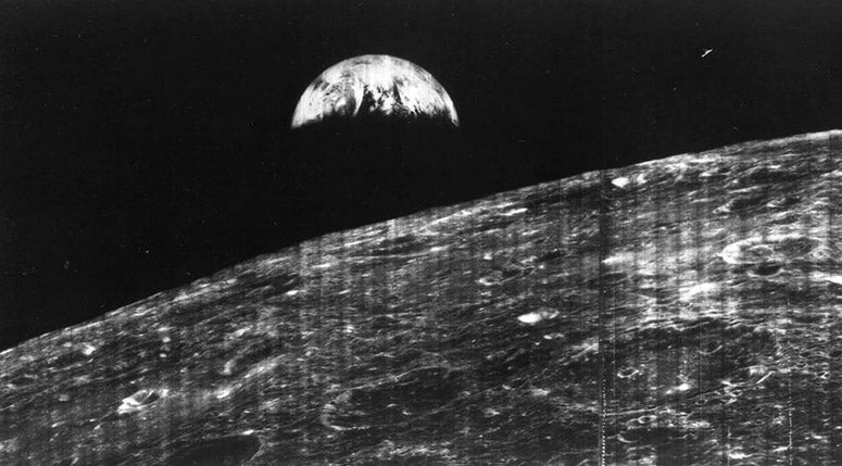 Earth rising above the lunar horizon, the first image ever of the Earth from lunar orbit, a detail of our sixth image, taken Aug. 23, 1966, by Lunar Orbiter 1 (nasa.gov)