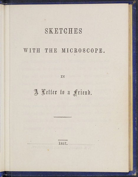 Title page, Sketches with the Microscope: In a Letter to a Friend, by Mary Ward, 1857 (Linda Hall Library)