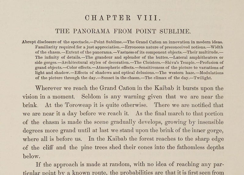 Opening paragraph, chap. 8, “The Panorama from Point Sublime, Tertiary History of the Grand Cañon District, by Clarence E. Dutton (USGS Monograph, 2), p. 54, 1882, copy 2 (Linda Hall Library)
