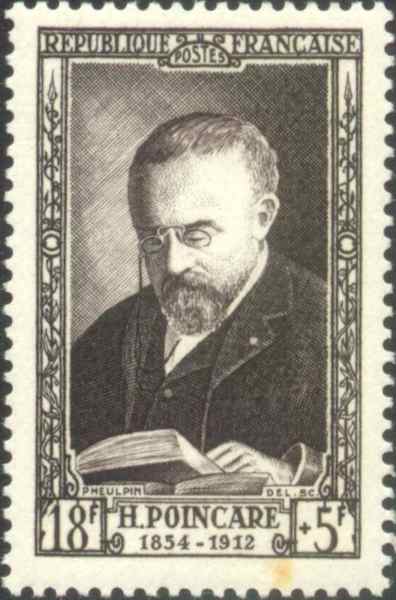 Postage stamp commemorating the 40th anniversary of the death of Henri Poincaré, France (mathshistory.st-andrews.ac.uk)