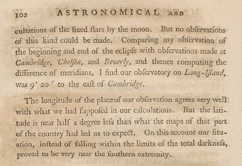 Williams mention of their faulty maps, detail, Memoirs of the AAAS, 1780-83 (Linda Hall Library)