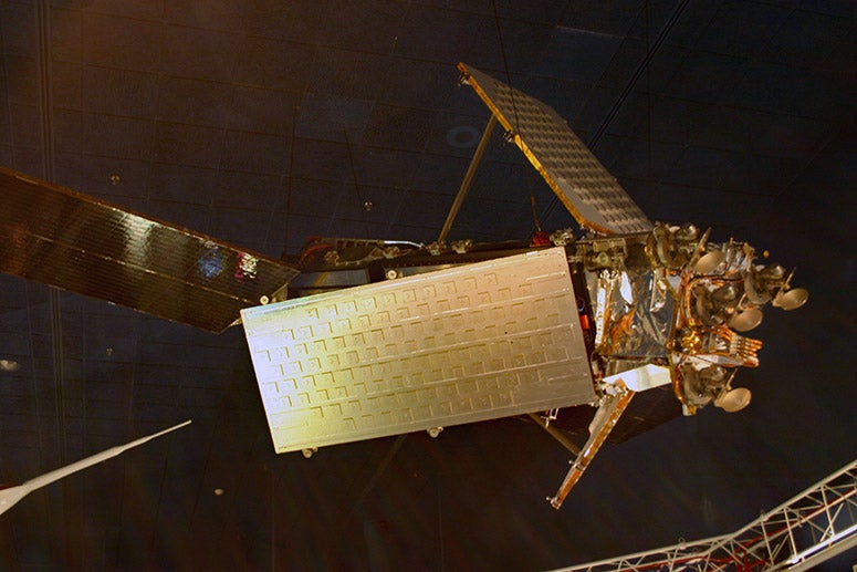 Iridium satellite replica, assembled by Motorola from spare parts and presented to the National Air and Space Museum (Wikimedia commons)