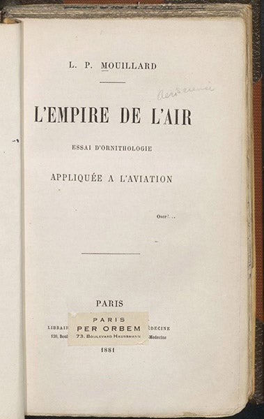 Titlepage, Louis Mouillard, L'Empire de l'Air, 1881 (Linda Hall Library)