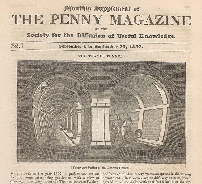 Entrance to the Thames Tunnel, woodcut, <i>The Penny Magazine</i>, vol. 1, 1832 (Linda Hall Library)
