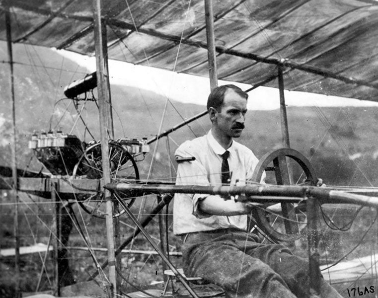 Glenn Curtiss at the controls of June Bug, which he designed and built, 1908 (wright-brothers.org)