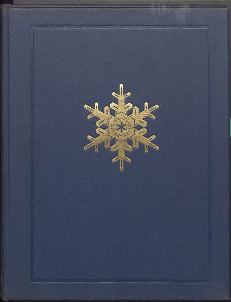 Front cover with gold-embossed snowflake, Snow Crystals, by Wilson A. Bentley and William J. Humphreys, 1931 (Linda Hall Library)