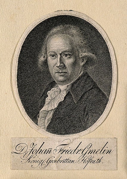 Portrait of Johann Friedrich Gmelin, mezzoint, undated, Wellcome Collection (wellcomecollection.org)