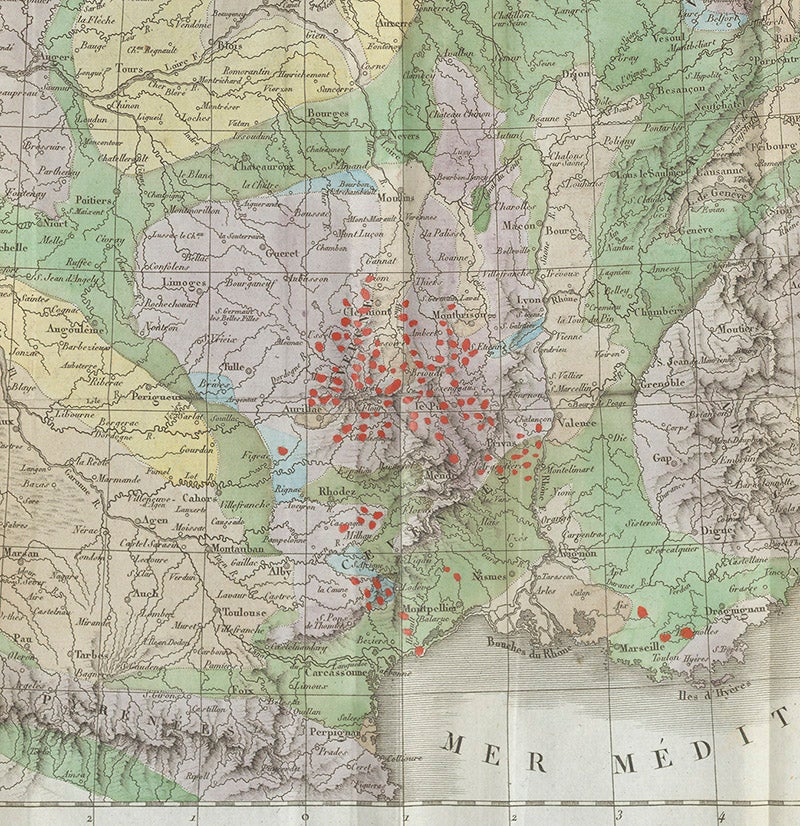 The volcanic region around Clermont, detail of first image, 1822 (Linda Hall Library)